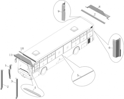Внутренняя отделка переднего и заднего потолка в сборе (для российского автобуса)