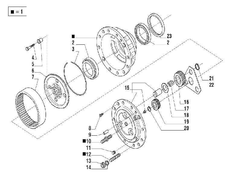 Wheel hub and epicycloidal reduction gears 