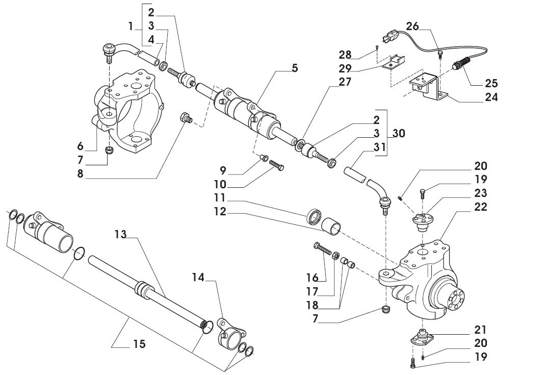 Swivel housings and steering cylinder 