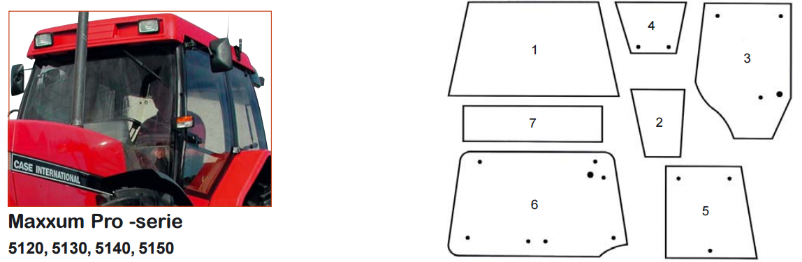 Стекло кабины Maxxum Pro -serie 5120, 5130, 5140, 5150